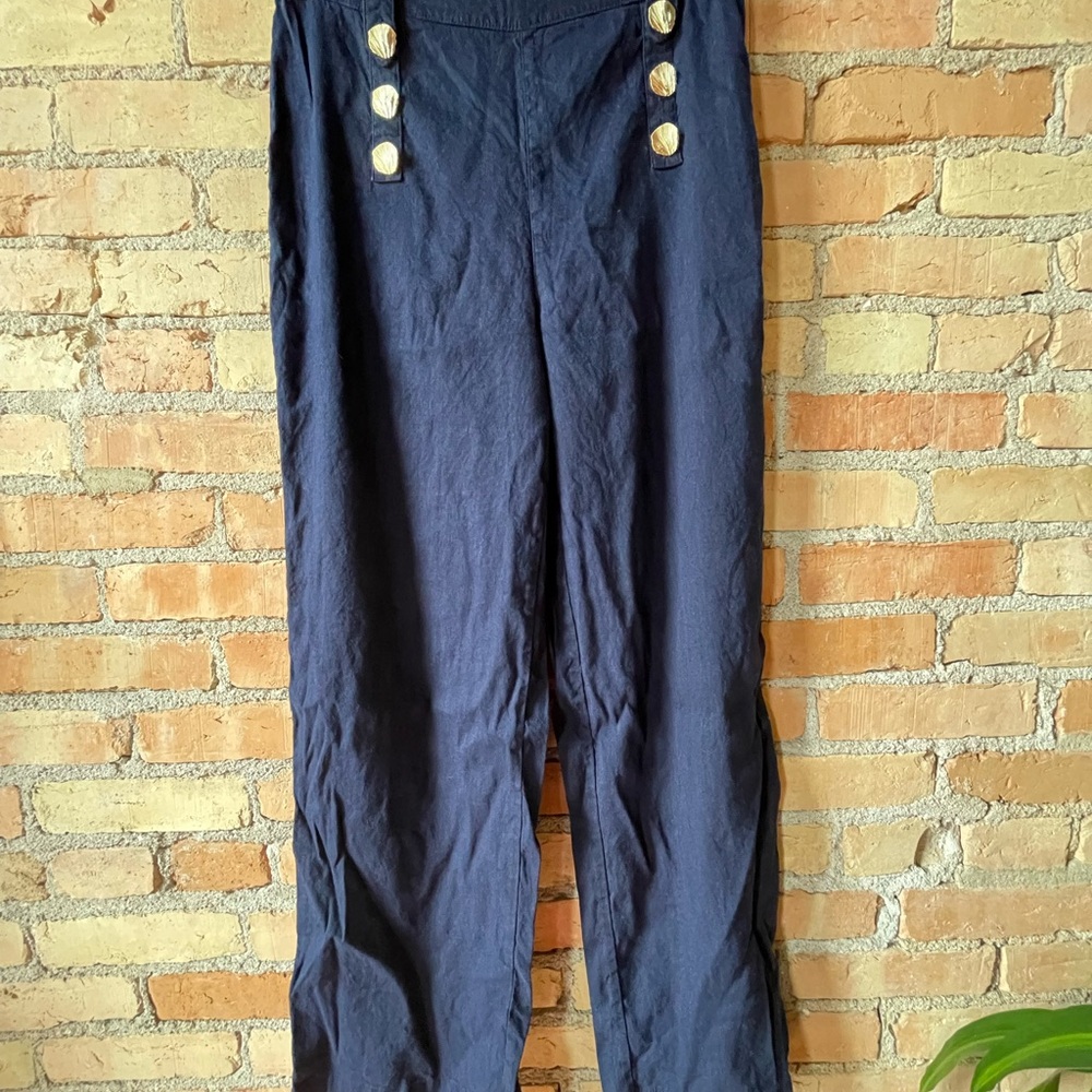 Blue and Gold High-Waisted Dress Pants